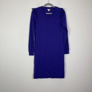J. Crew Factory Purple Ruffle Long Sleeve Sweater Dress Wool Blend Size Small